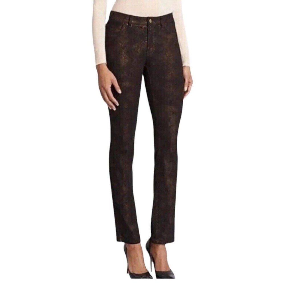Lafayette‎ 148 Womens High Rise Gold Glitter Straight Leg Jeans Size 16